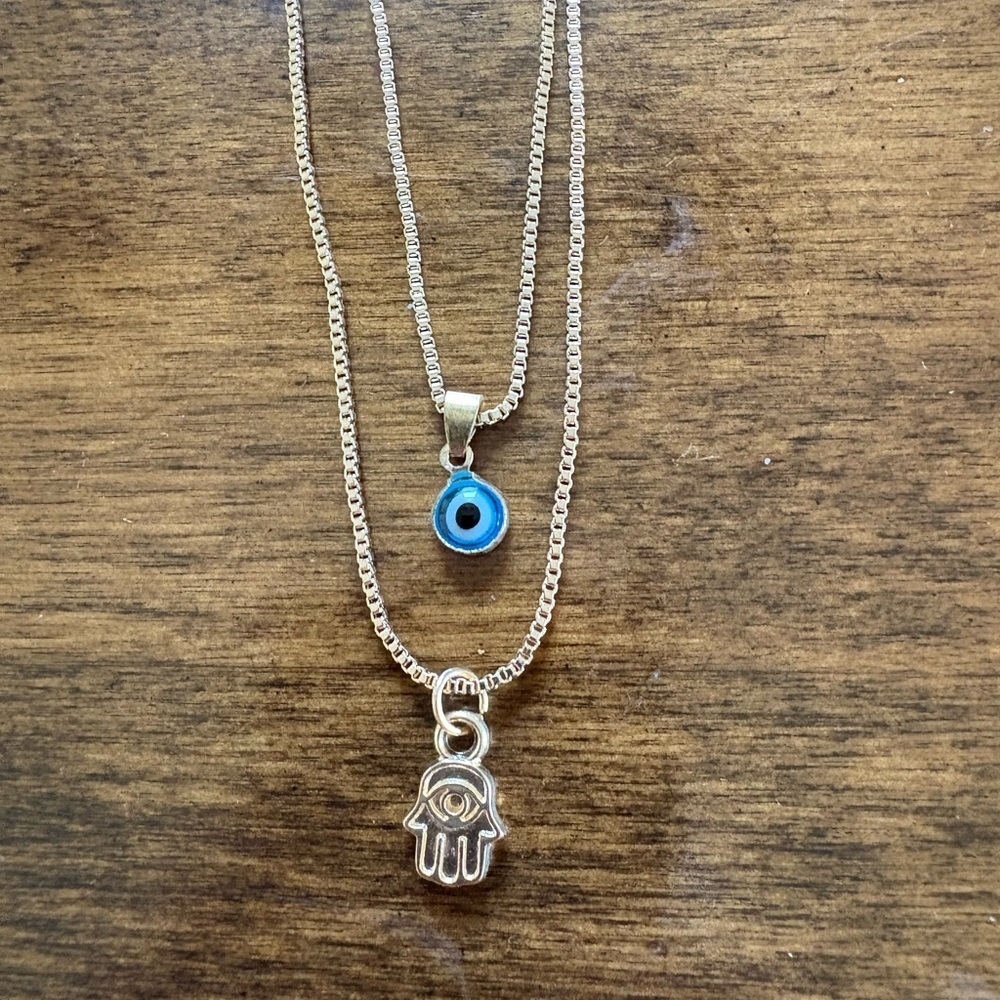 Turkish Lucky Double Layer Palm Evil Eyes Pendant Necklace